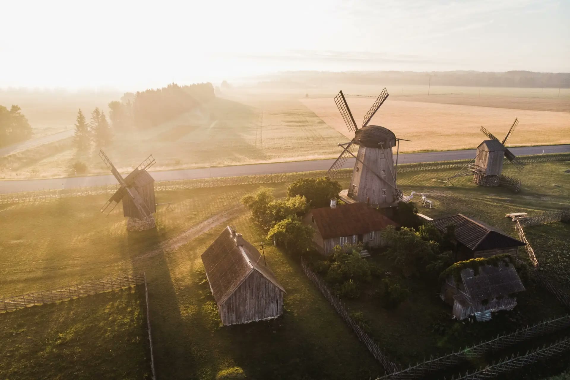 The Angla windmills on Saaremaa in morning light